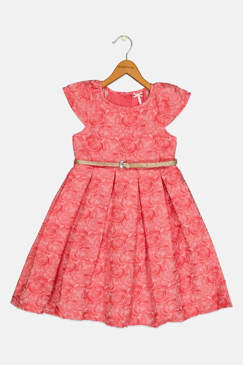 Hamleys Kids Girl Floral Pattern Belted Dress, Red - Image 2
